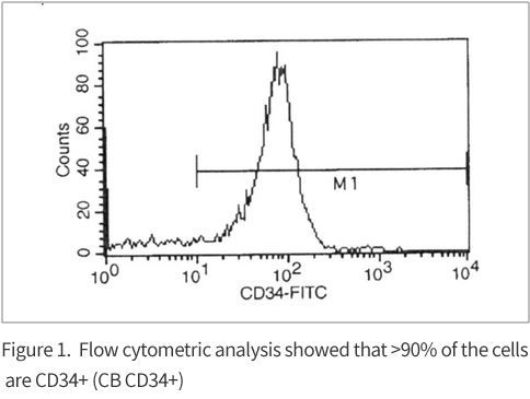 Figure 1.  Flow cytometric analysis showed that >90% of the cells are CD34+ (CB CD34+)